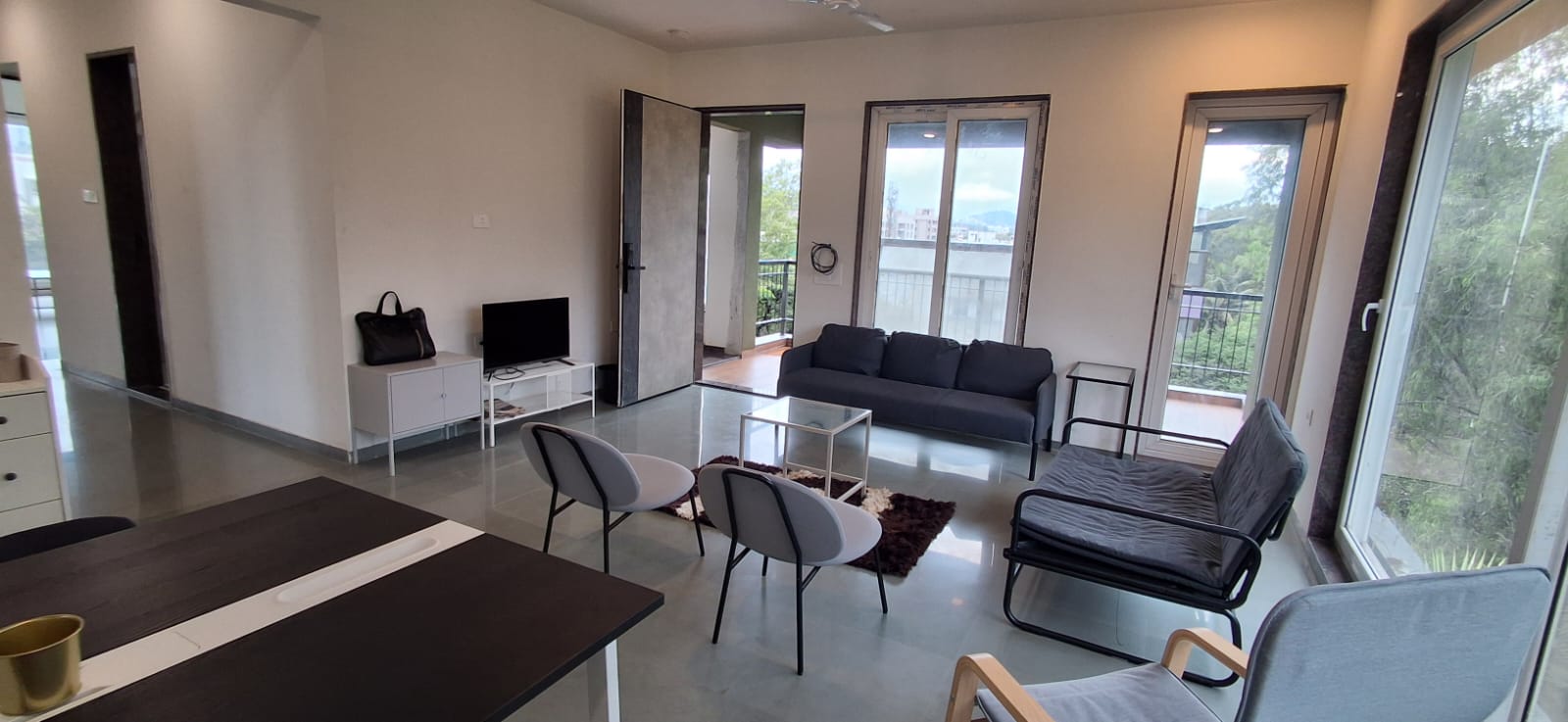 Living room with full height windows